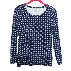 Talbots Geometric Long Sleeve T Shirt Small Blue White